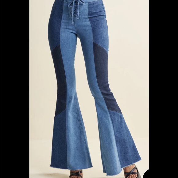 Venus Boho Flared Color-Block Jeans - Picture 2 of 4
